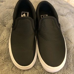 Black leather slip on vans